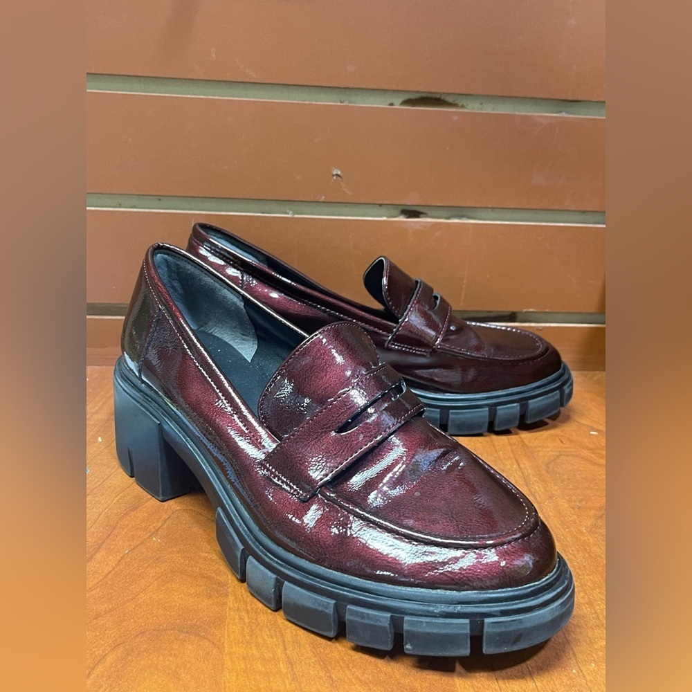 Dylan Red and Black Chunky Platform Loafers - Picture 1 of 5